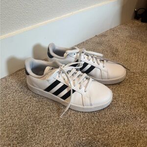 Adidas White Leather Sneaker - black stripes - 6M / 7.5W